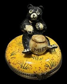 Rare Vintage LIMOGES France Porcelain Bear Trinket Box