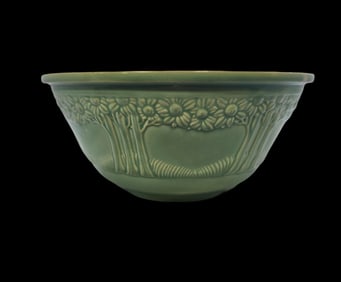 Rare Vintage 1930s HOMER LAUGHLIN Turquoise Art Pottery Apple Tree Mixing Bowl