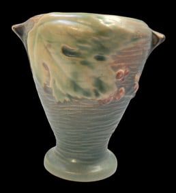 Vintage ROSEVILLE Art Pottery BUSHBERRY Green Ceramic Vase