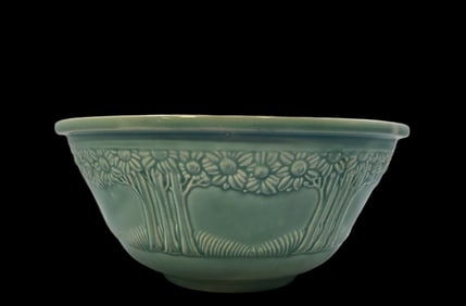 Rare Vintage 1930s HOMER LAUGHLIN Blue Art Pottery Apple Tree Mixing Bowl