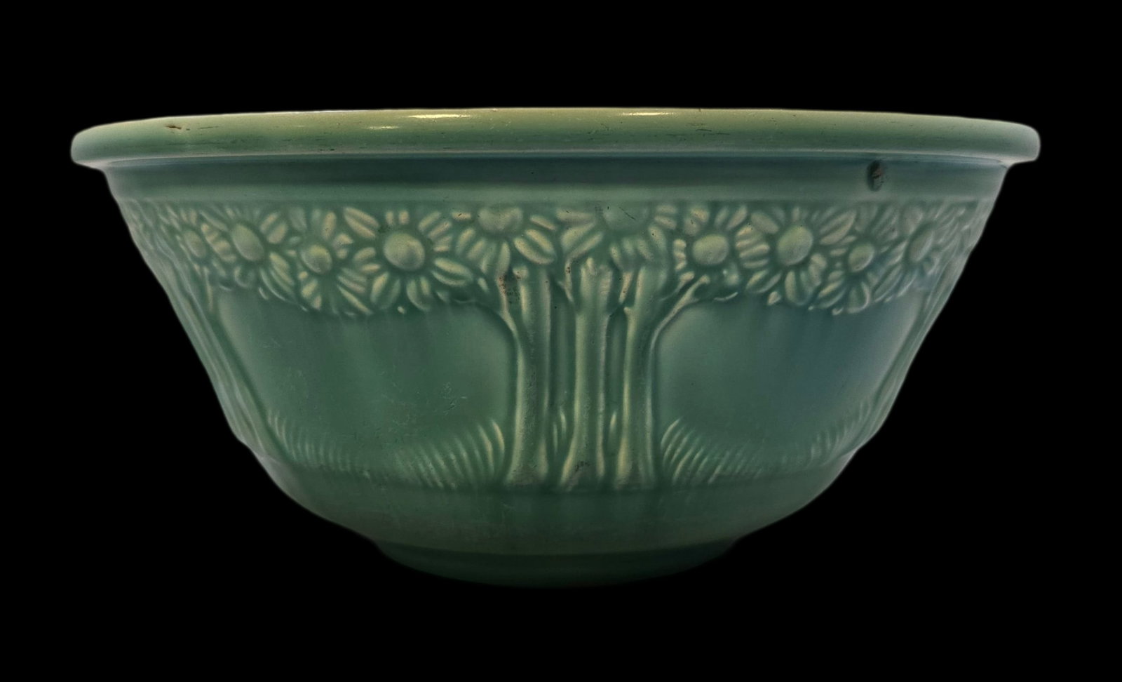 Rare Vintage 1930s HOMER LAUGHLIN Blue Art Pottery Apple Tree Mixing Bowl (1 of 4)