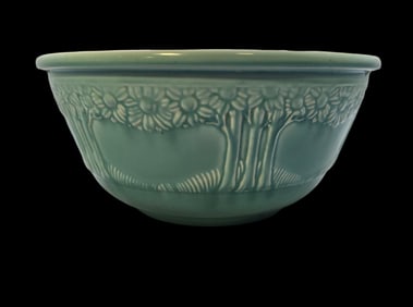 Rare Vintage 1930s HOMER LAUGHLIN Blue Art Pottery Apple Tree Mixing Bowl