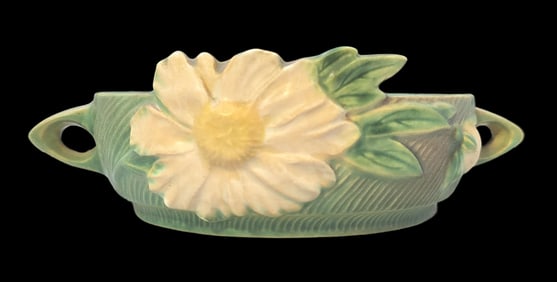 Vintage ROSEVILLE Art Pottery PEONY Green Ceramic Bowl