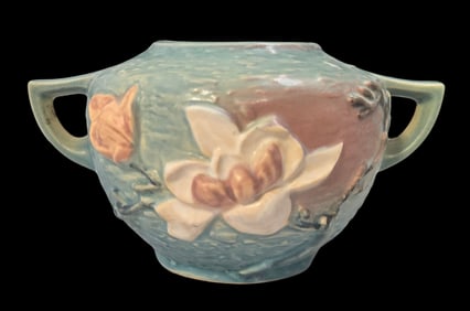 Vintage ROSEVILLE Art Pottery MAGNOLIA Blue Vase