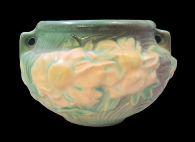 Vintage ROSEVILLE Reproduction Art Pottery PEONY Green Ceramic Vase