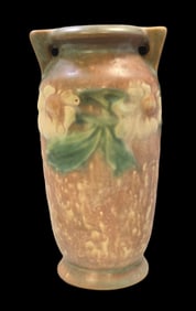 Vintage ROSEVILLE Art Pottery DAHLROSE Brown & Green Ceramic Urn