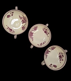 Antique WEDGWOOD "PATRICIAN" Floral Porcelain Soup Bowls - Set of 3