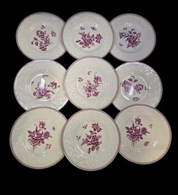 Antique WEDGWOOD "PATRICIAN" Floral Porcelain Plates - Set of 9
