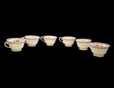 Antique WEDGWOOD "PATRICIAN" Floral Porcelain Cups - Set of 6