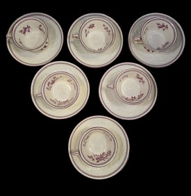 Antique WEDGWOOD "PATRICIAN" Floral Porcelain Cups & Saucers - Set of 6