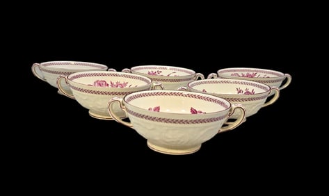 Antique WEDGWOOD "PATRICIAN" Floral Porcelain Bowls - Set of 6