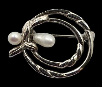 Vintage Sterling Silver & Pearl Pin Brooch
