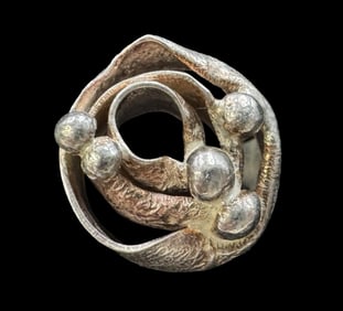 Very Unusual Vintage Mid-Century Modern Brutalist Danish Sterling Silver Designer Ring