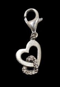 Vintage European ESPRIT Sterling Silver & Rhinestone Heart Pendant Charm