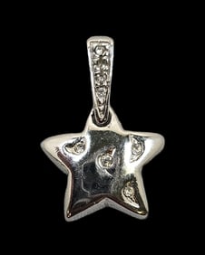 Vintage European Sterling Silver & Rhinestone Star Pendant Charm