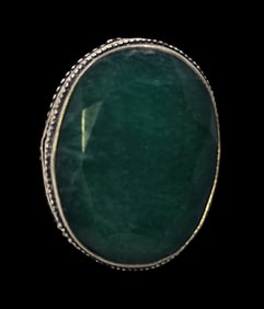 Massive Vintage Sterling Silver & Emerald Ring