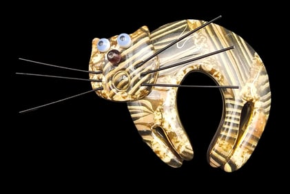 Very Unusual Vintage CYNTHIA CHUANG Costume Jewelry Cat Brooch