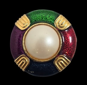 Vintage Goldtone Metal & Colorful Enamel Costume Jewelry Clip-On Brooch