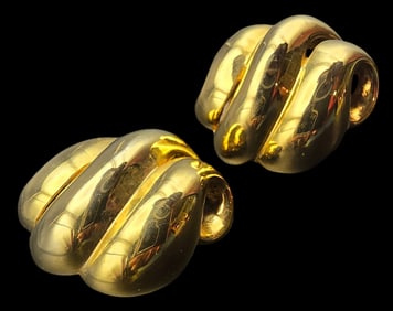 Unusual Vintage 1980s ERWIN PEARL Goldtone Metal Designer Earrings