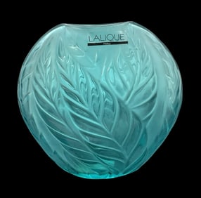 Vintage LALIQUE "Filicaria" Turquoise Satin Finish Crystal Vase