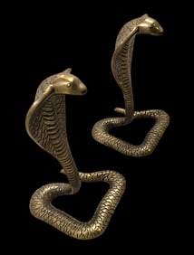 Pair of Vintage Brass King Cobra Sculptures