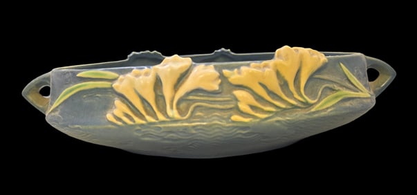 Vintage ROSEVILLE Art Pottery FREESIA Large Blue Ceramic Bowl