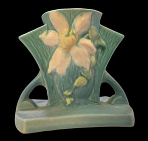 Vintage ROSEVILLE Art Pottery CLEMATIS Blue & Green Ceramic Vase