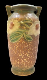 Vintage ROSEVILLE Art Pottery DAHLROSE Green & Brown Ceramic Vase