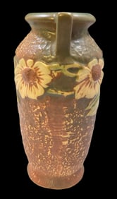 Vintage ROSEVILLE Art Pottery DAHLROSE Green & Brown Ceramic Vase