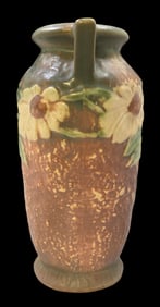 Vintage ROSEVILLE Art Pottery DAHLROSE Green & Brown Ceramic Vase
