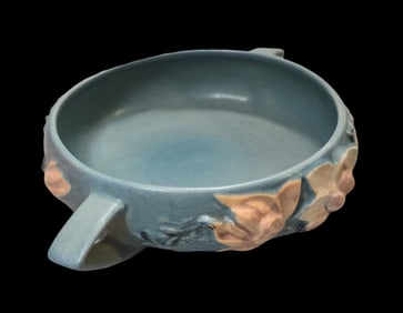 Vintage ROSEVILLE Art Pottery MAGNOLIA Blue Ceramic Bowl