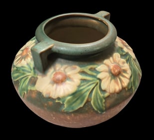 Vintage ROSEVILLE Art Pottery DAHLROSE Green & Brown Ceramic Vase