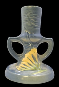 Vintage ROSEVILLE Art Pottery FREESIA Blue Ceramic Candle Holder
