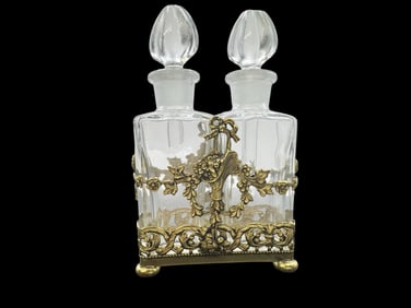 Antique Baccarat Apollo Studios Bronze & Crystal Perfume Bottles