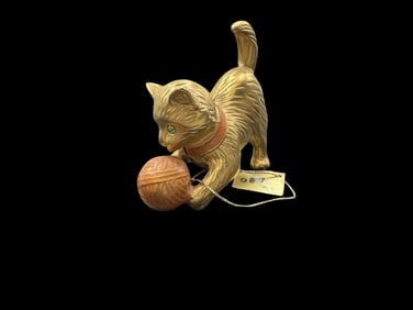 Vintage ESTEE LAUDER Solid Brushed Gold Kitty Cat Compact /w Solid Perfume