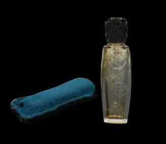 Antique HELENE DALE 7 Paris France Etched Glass Perfume Bottle /w Orginal Black Case