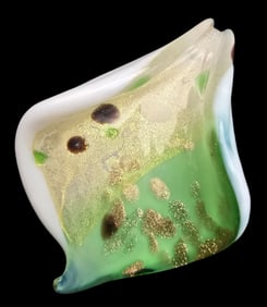 Unusual Vintage Handmade Murano White & Green Art Glass Pendant