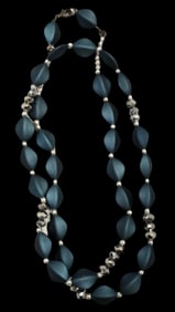 Vintage Silvertone Metal & Rhinestone Bead Costume Jewelry Necklace