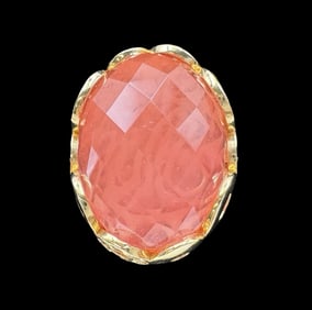 Vintage Costume Jewelry Ring /w Pink Glass