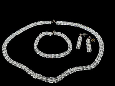 Vintage GOLDEN CRYSTAL AGE. INC. Crystal Jewerly Set /w Necklace, Bracelet & Earrings