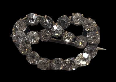 Unsual Antique 19th Century Rhinestone Pretzel Pin Brooch