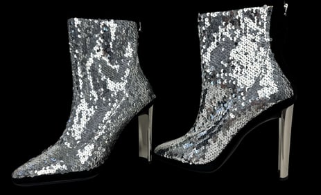 GIUSEPPE ZANOTTI Leggins Argento Silver Sequin Ankle Boots - Never Worn