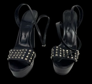 GUCCI Black Studded Leather Leila Platform Ankle Strap Sandals - Never Worn