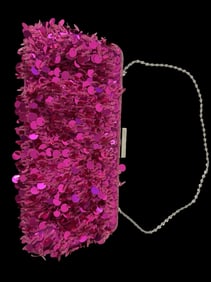 BCBG MAXAZRIA Glitter Purple Paillette Handbag /w Metal Chain - Barely Worn