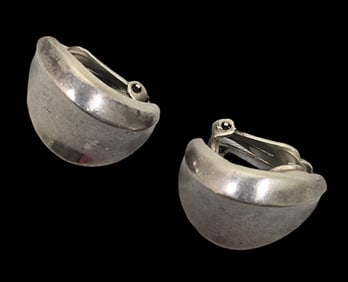 Vintage Mid-Century Modern Sterling Silver Signed Designer Clip-On Earrings
