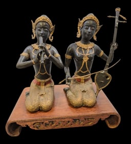 Pair of Vintage Handpainted Thai Cast Metal Figurines