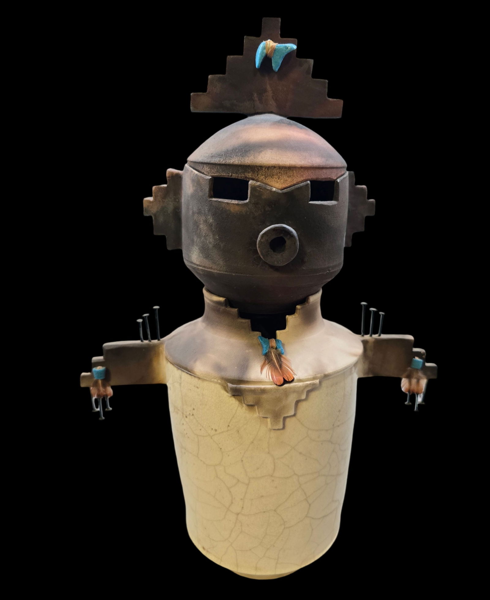 BARBARA HEARD Handmade Pit Fired Pottery Bird Head Kachina Candleholder (1 of 10)