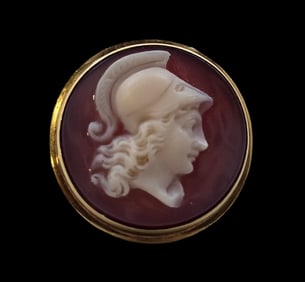 Very Unususal Antique European 14K Gold & Red Gemstone Cameo Aristocratic Seal Ring