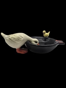 Unusual Vintage Hand Painted Duck & Bird Art Pottery Ashtray