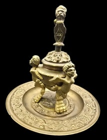 Ornate Antique Italian Grand Tour Brass Inkwell